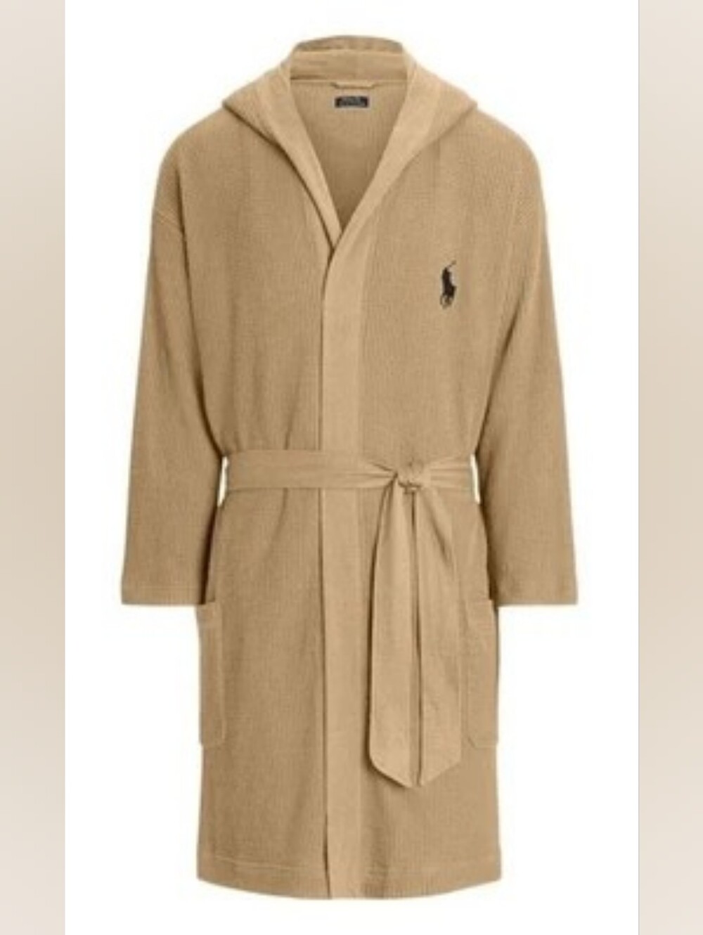 Mens Polo Ralph Lauren Khaki Thermal Knit Waffle Hooded Robe L/XL BRAND NEW